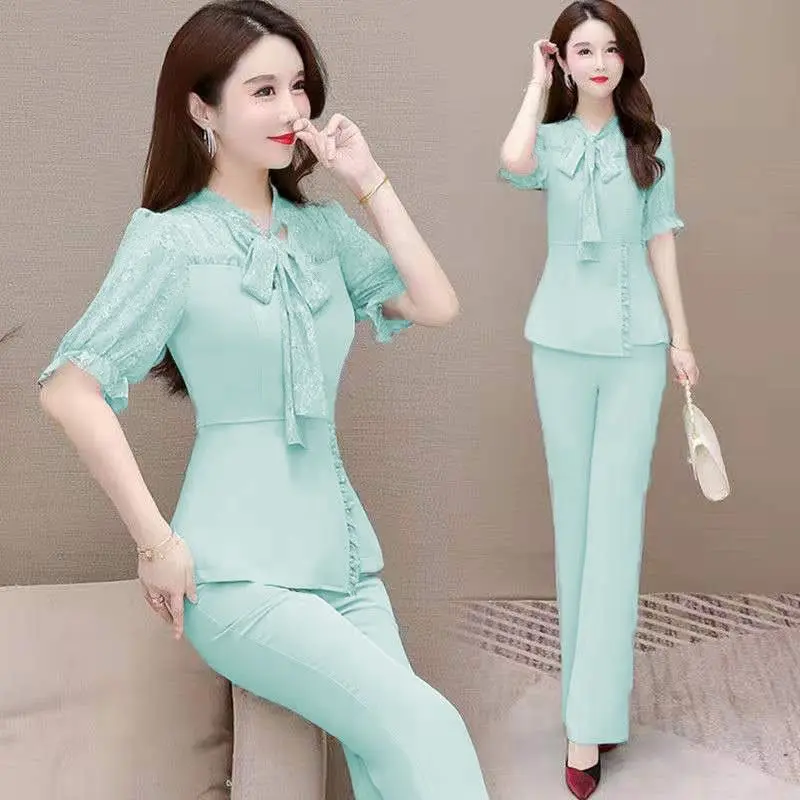 Bộ Đồ Thời Trang Mùa Hè, Áo Voan Bó Sát Sành Điệu, Quần Ống Rộng Cạp Cao Bộ Đồ Hai Mảnh Thanh Lịch, Dành Cho Nữ, Có Sẵn Độc Lập Hoặc Bộ