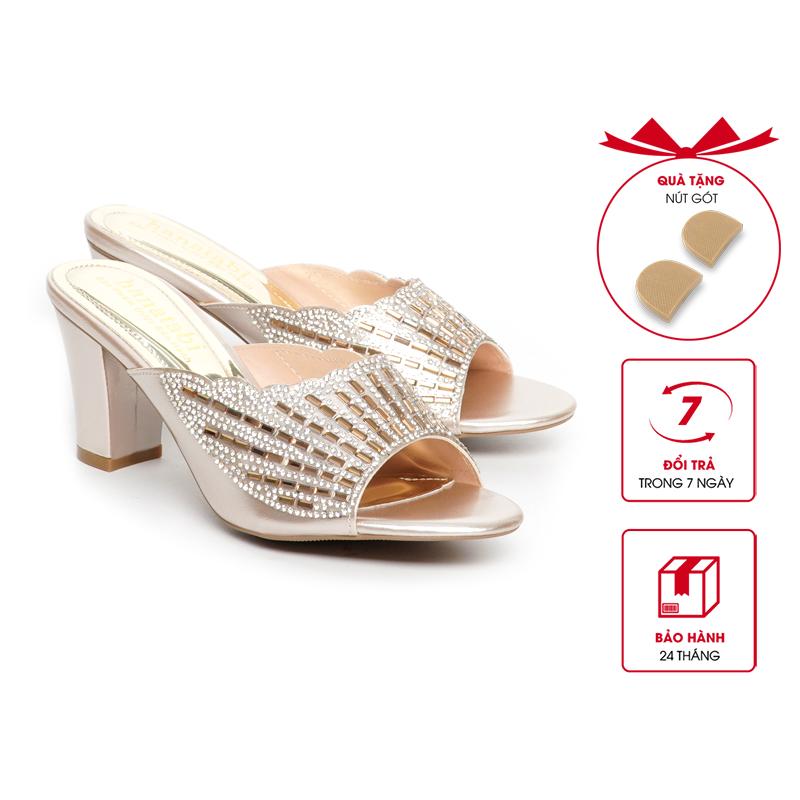 Dép Nữ Cao Gót 7cm Hanatabi Quai Ngang Đính Đá Đế TA Cao Cấp Bigsize (35-41) Mã HNDE7F996