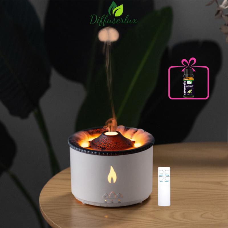 Máy xông tinh dầu Núi Lửa hiệu ứng sương nhả khói vòng tròn, không tiếng ồn, chức năng hẹn giờ tắt, dung tích 360ml có Điều khiển từ xa - Diffuserlux Phun Sương Tạo Độ Ẩm Máy Khuếch Tán Tinh Dầu Phun Tinh Dầu