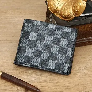 Dompet Lipat Pria Kulit Dengan Motif Kotak Elegan Hitam Coklat Card Wallet PU Leather Premium