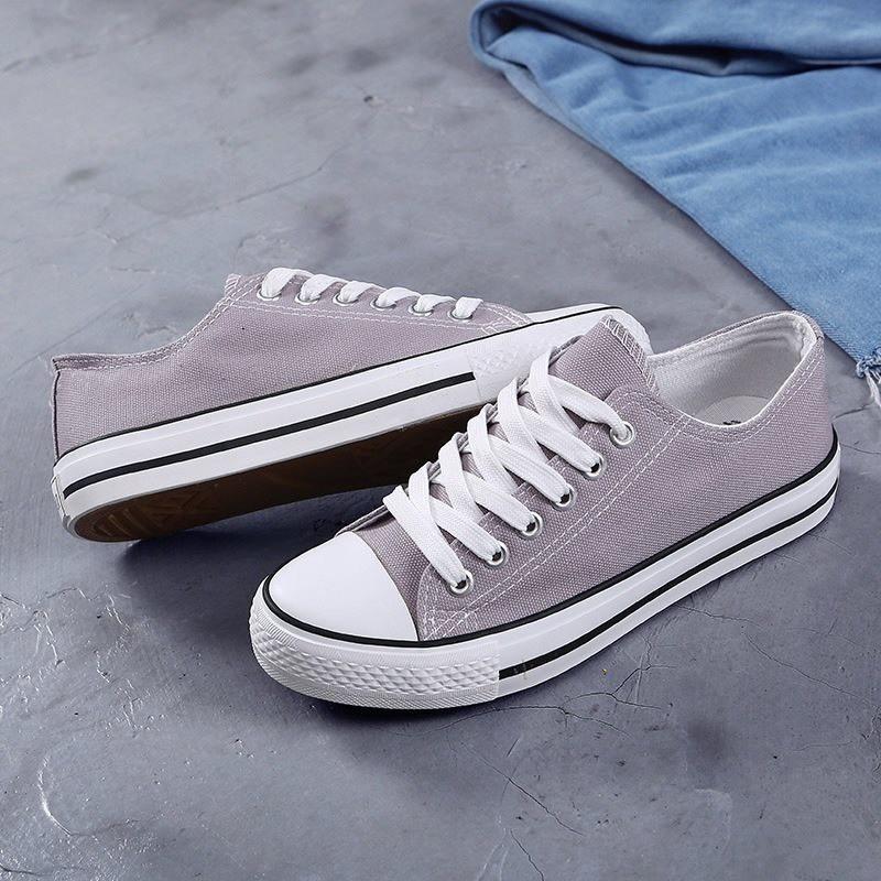 Giày thể thao vải canvas nam nữ cổ thấp màu xám phom nhỏ đế 2 cm hottrend