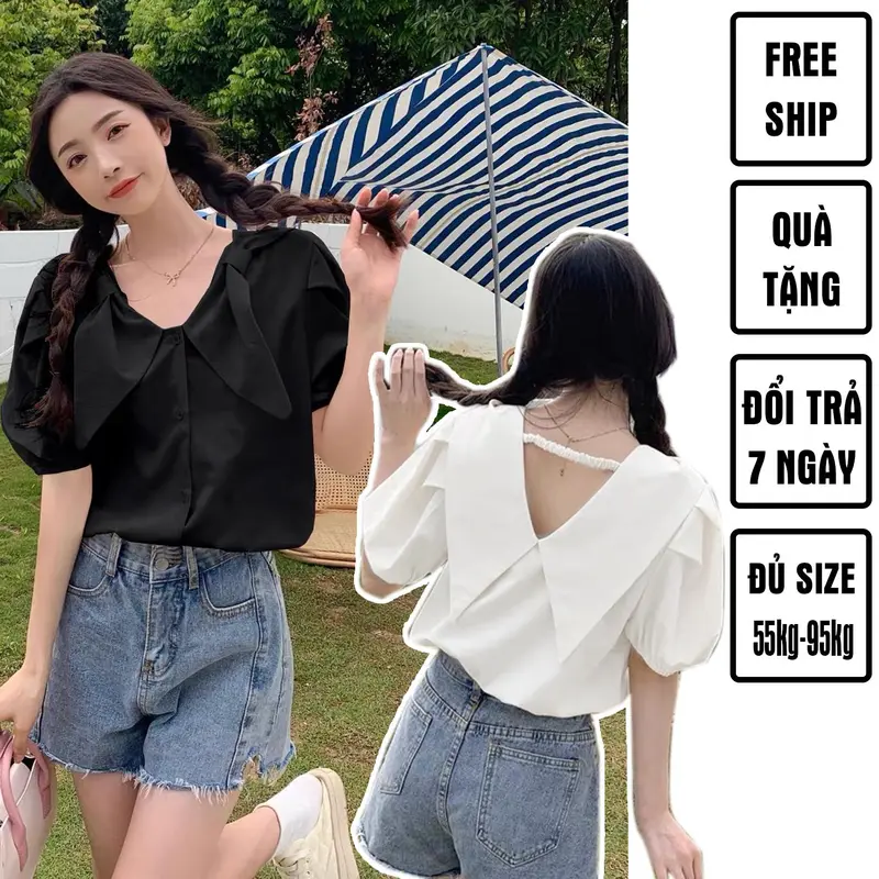 Áo sơ mi bigsize 60kg - 95kg kiểu nơ cổ dây lưng phù hợp mặc đi chơi du lịch 0