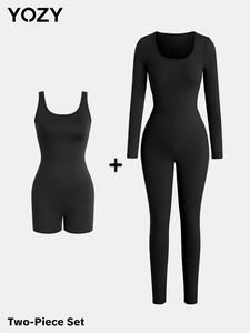 YOZY Women's Basic Solid Long Sleeve Bodycon Jumpsuit & Sleeveless Romper, Ladies Clothes for All Seasons