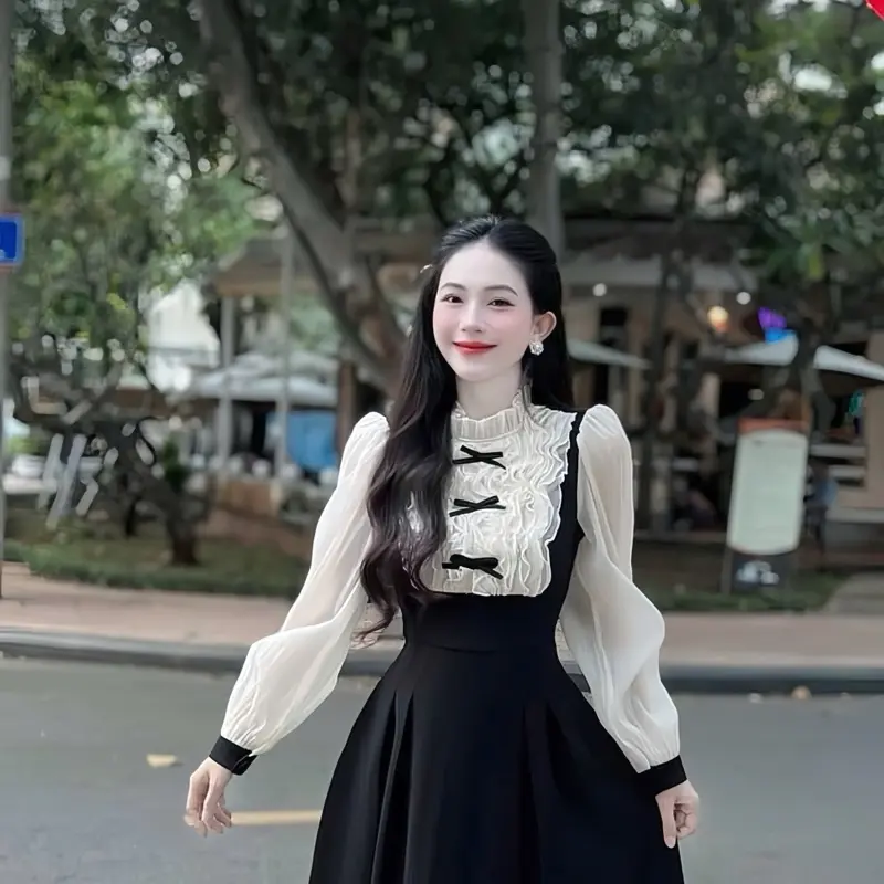 Váy tiểu thư cổ xếp bèo HÌNH THẬT CUỐI  A725_