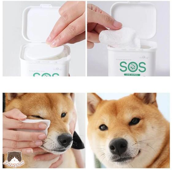 Khăn lau vết ố mắt/ Khăn lau vệ sinh tai chó mèo SOS dịu nhẹ 100 miếng 5