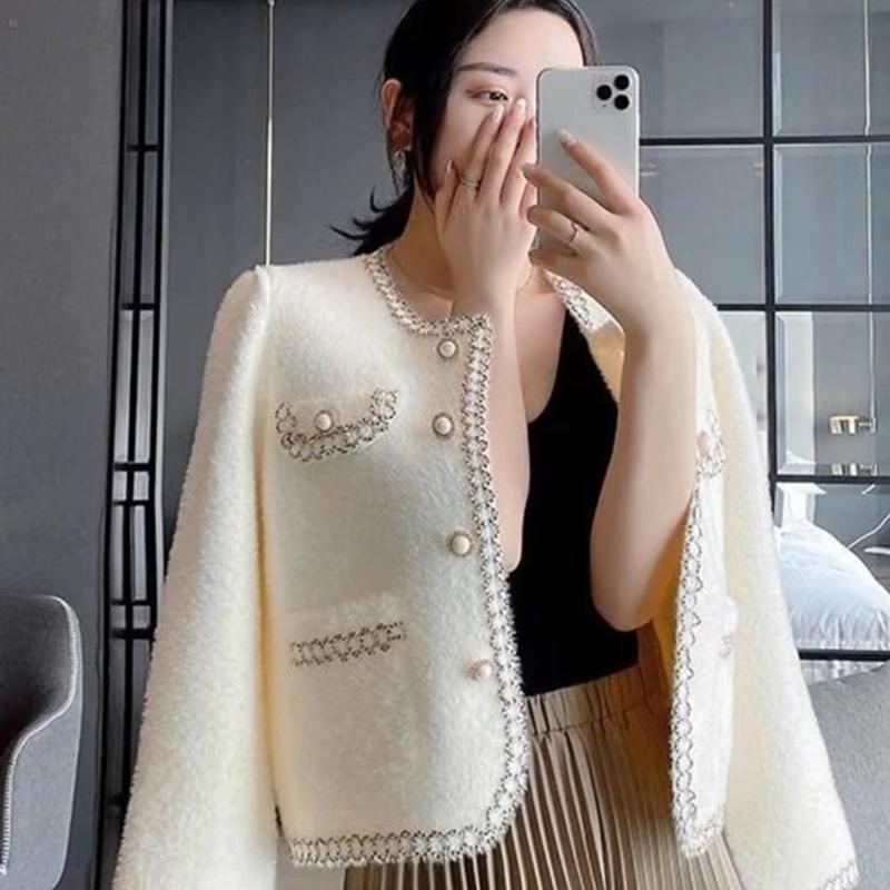 Áo khoác dạ tweed phối viền dạ lông cừu sang chảnh cho nữ hàng QCCC-TD092 Women Voi áodạ tweet Dài Tay