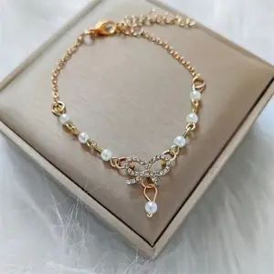 Gelang Rantai Manik Manik Liontin Pita Cantik Gelang Fashion Wanita