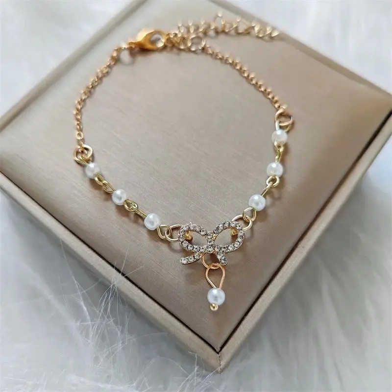 Gelang Rantai Manik Manik Liontin Pita Cantik Gelang Fashion Wanita