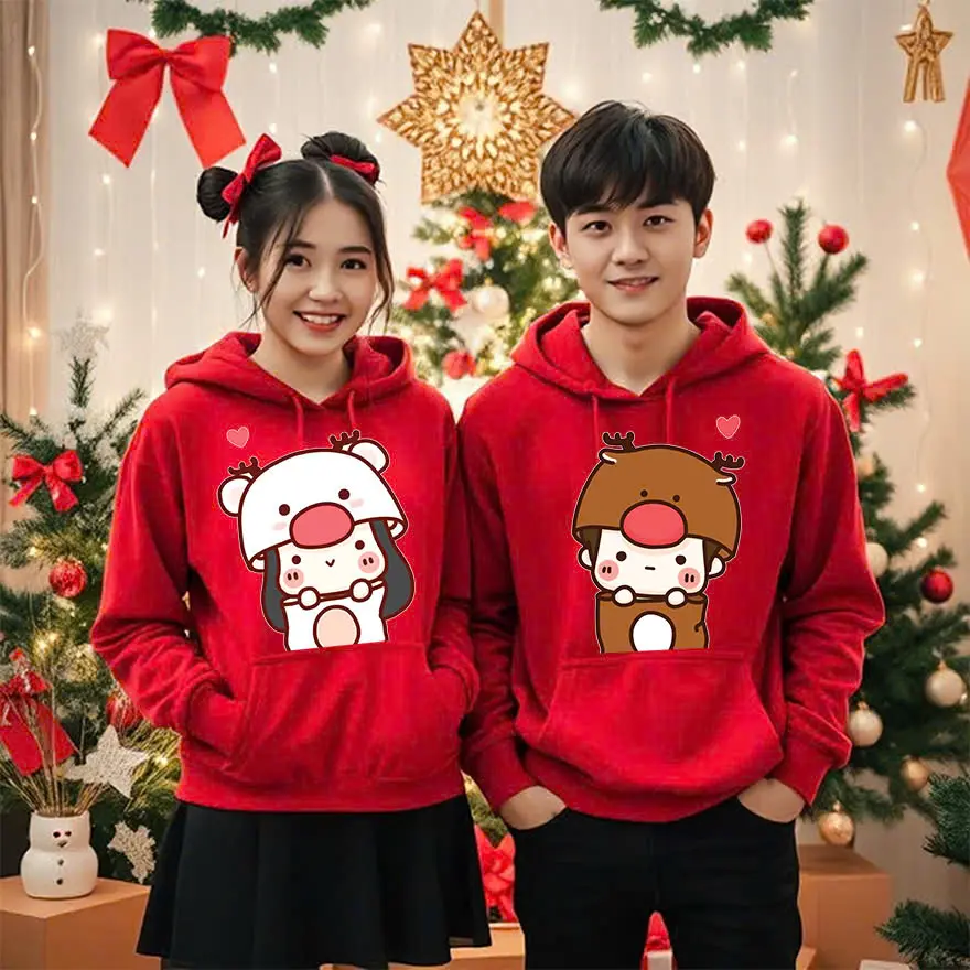 áo đôi dễ thương chất nỉ bông mềm mịn Hoodie Dài Tay