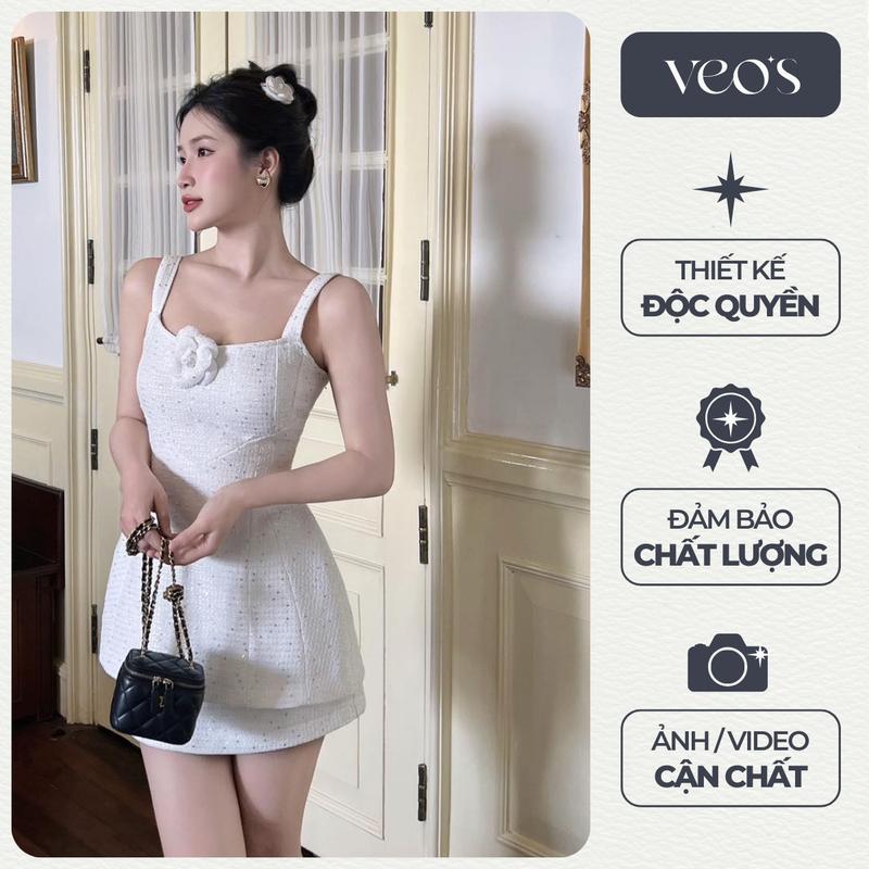 [VEO'S] CAMELIA Top & Skirt - Set Đồ Nữ Tweed Phối Sequin Mùa Hè Thiết Kế Áo Hai Dây Hoa Chân Váy Chữ A Hồng Trắng Vàng Veo's