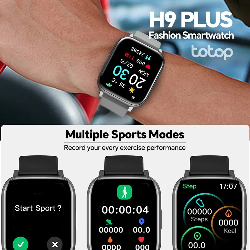 Totop SmartWatch H9 PLUS Fashion Bluetooth upgrade Smartband 2.01 inch HD Screen Full Touch Bluetooth Call Jam Tangan Fitness Tracker Calculator Custom Wallpaper Music Wanita Pria 4