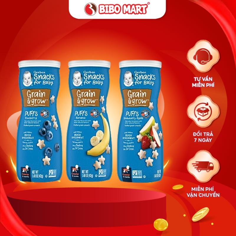 Bánh Ăn Dặm Gerber Puffs Vị Dâu, Táo 42g - Snack Ăn Vặt