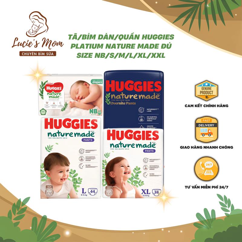 [Cao Cấp] Tã/Bỉm Dán/Quần Huggies Platium Naturemade đủ size NB/S/M/L/XL/XXL cho bé - Lucie's Mom