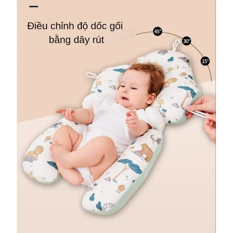 GỐI SIÊU VIP Gối Chữ U Chống Bẹp Đầu Cho Bé Sơ Sinh Chống Giật Mình Có Dây Rút Điều Chỉnh 5