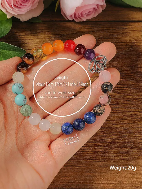 7 Chakra Non-natural Crystal Gemstone Beads Bracelets, Spiritual Jewelry for Sports Leisure Yoga, Unisex Chakra Balance Gift with Mystic Energy 1