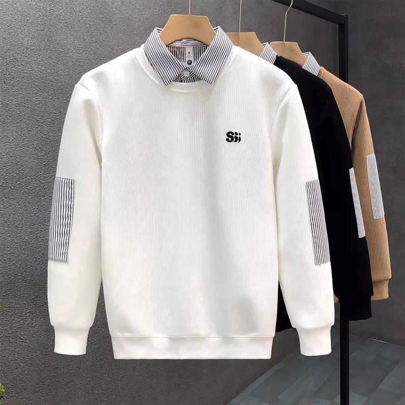 Áo Len Giả Hai Mảnh, Cao Cấp, Thương Hiệu Thời Trang Nam, Áo Có Đệm, Áo Phông Cổ Bẻ Áo Sơ Mi Nam, Áo Sơ Mi Lớp Nền Mùa Đông, Năm 2024, Hàng Mới Về