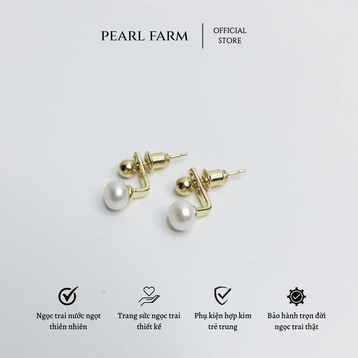 Bông Tai Ngọc Trai 2 Nút Hàn Quốc Trẻ Trung Pearl Farm