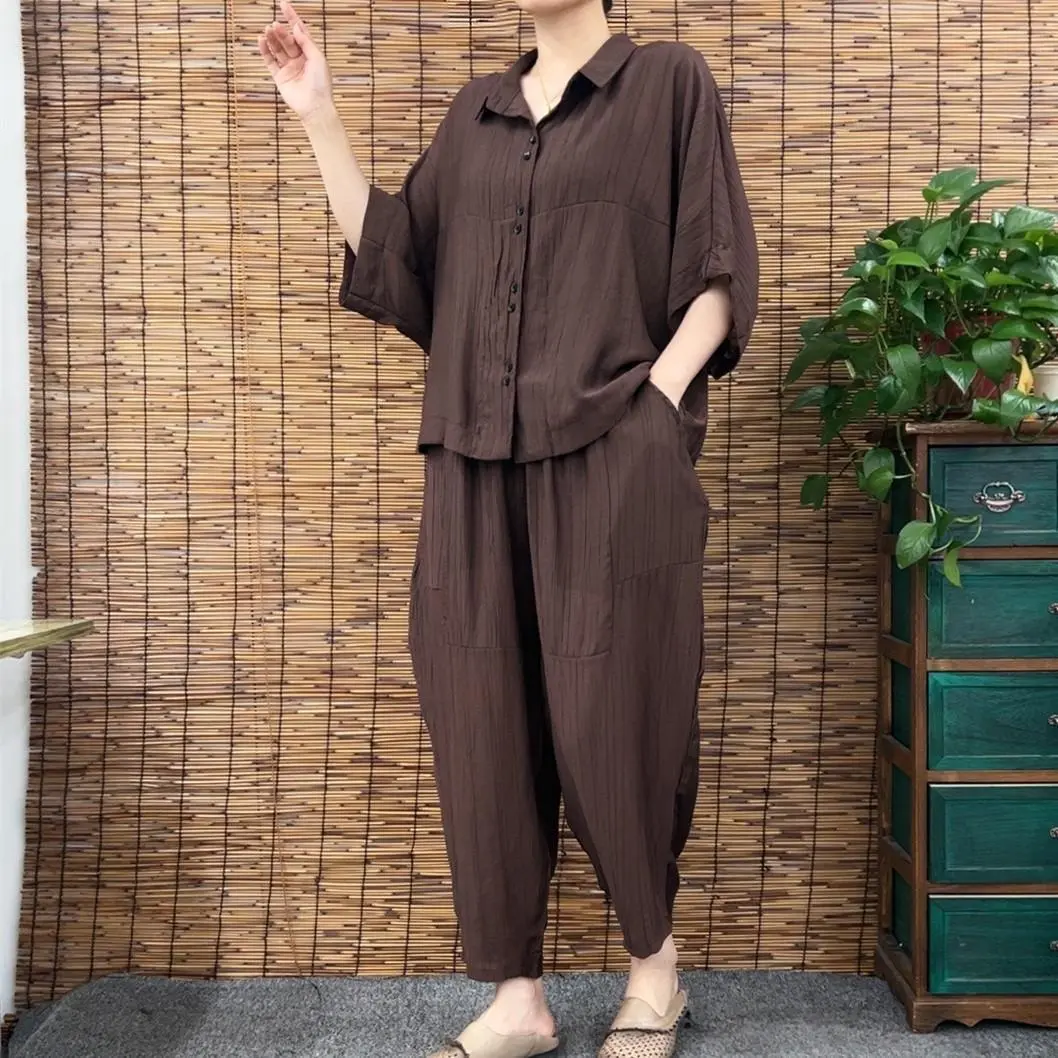 Bộ Đồ Thời Trang Mới Mùa Hè, Ngoại Cỡ Cho Mẹ, Dáng Rộng Rãi Và Thanh Lịch, ngắn Tay, Áo Bó Sát Quần Thường Ngày