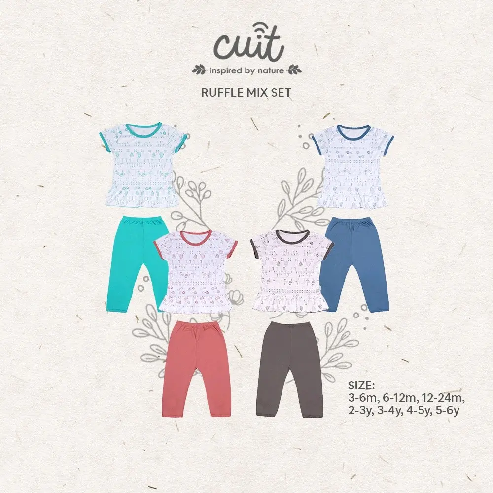 1pcs Cuit Baby Wear Monie Series Setelan Oblong Pendek Panjang Ruffle Size M L XL XXL