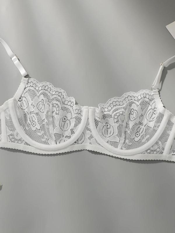 Women's Solid Lace Underwire Bra & Panty Set, Push Up Bra & Panty Set, Soft Comfy Breathable Lingerie Set for Women 3