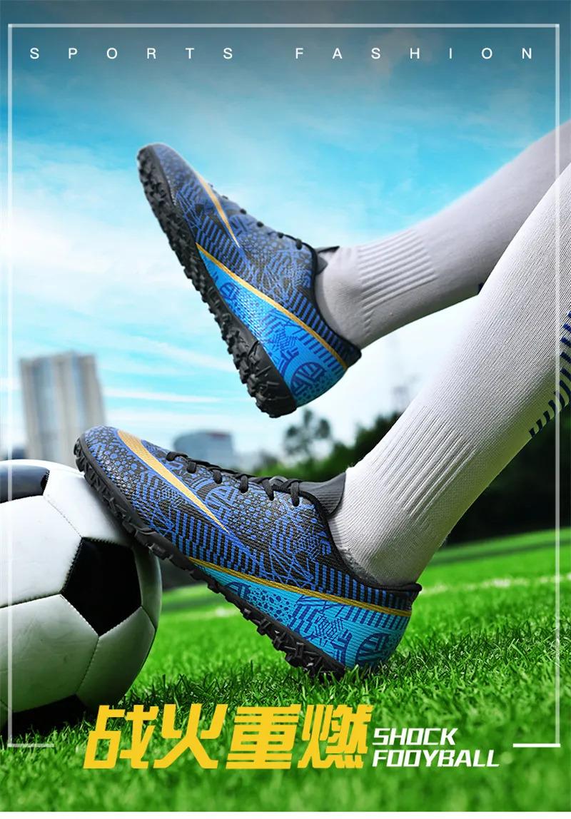 Product Introduction of High Quality Men Women Soccer Shoes Light Cleats Training Football Shoes Ankle Sport Long Spike Sneakers Turf Futsal Shoes Big Size 33-45 25