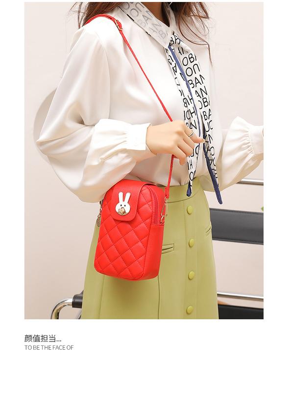 Product Introduction of Ladies Phone Bag High-Grade Special-Interest Design Embroidered Rhombus Rabbit Lock Shoulder Messenger Bag 24