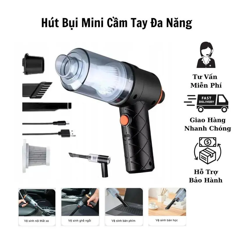 [XẢ LỖ] [M2037] Máy hút bụi câm tay mini sạc điện công suất lớn - Lực hút 6000MPA, Pin sạc tiện lợi