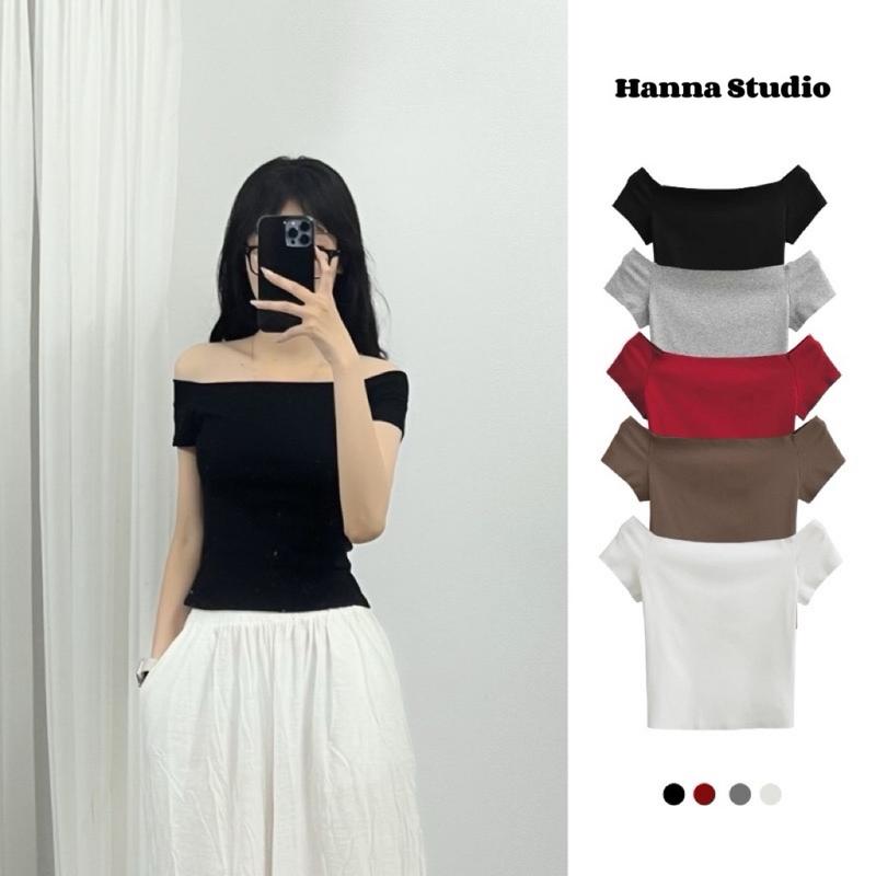 Áo trễ vai cộc tay body cotton co giãn A55 basic. 0
