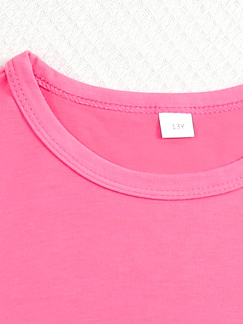 Product Introduction of Teen Girl's Cat & Letter Print Drop Shoulder Tee, Casual Short Sleeve Round Neck T-Shirt for Summer, Teen Girl's Top for Daily Wear 13