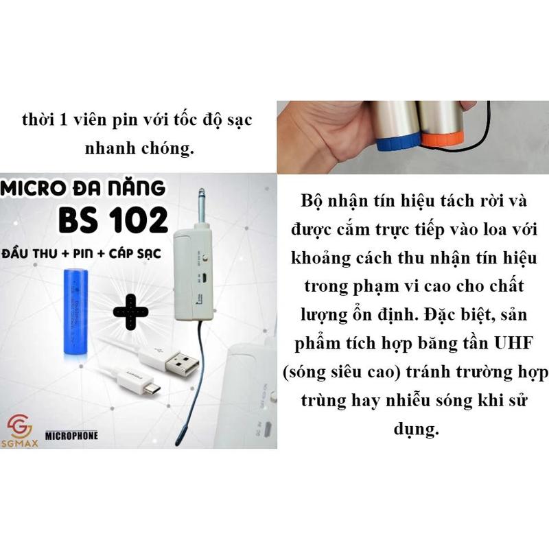 Bộ 2 Micro không dây đa năng, Micro không dây đa năng BS.102 Màn hình Led hiển thị thông số, Chống Hú Tốt, Hát Nhẹ, Sóng Mạnh, Âm Thanh Cực Hay- BH 12 Tháng Chính Hãng- Lỗi 1 đổi 1 Miễn Phí trong 7 ngày 8