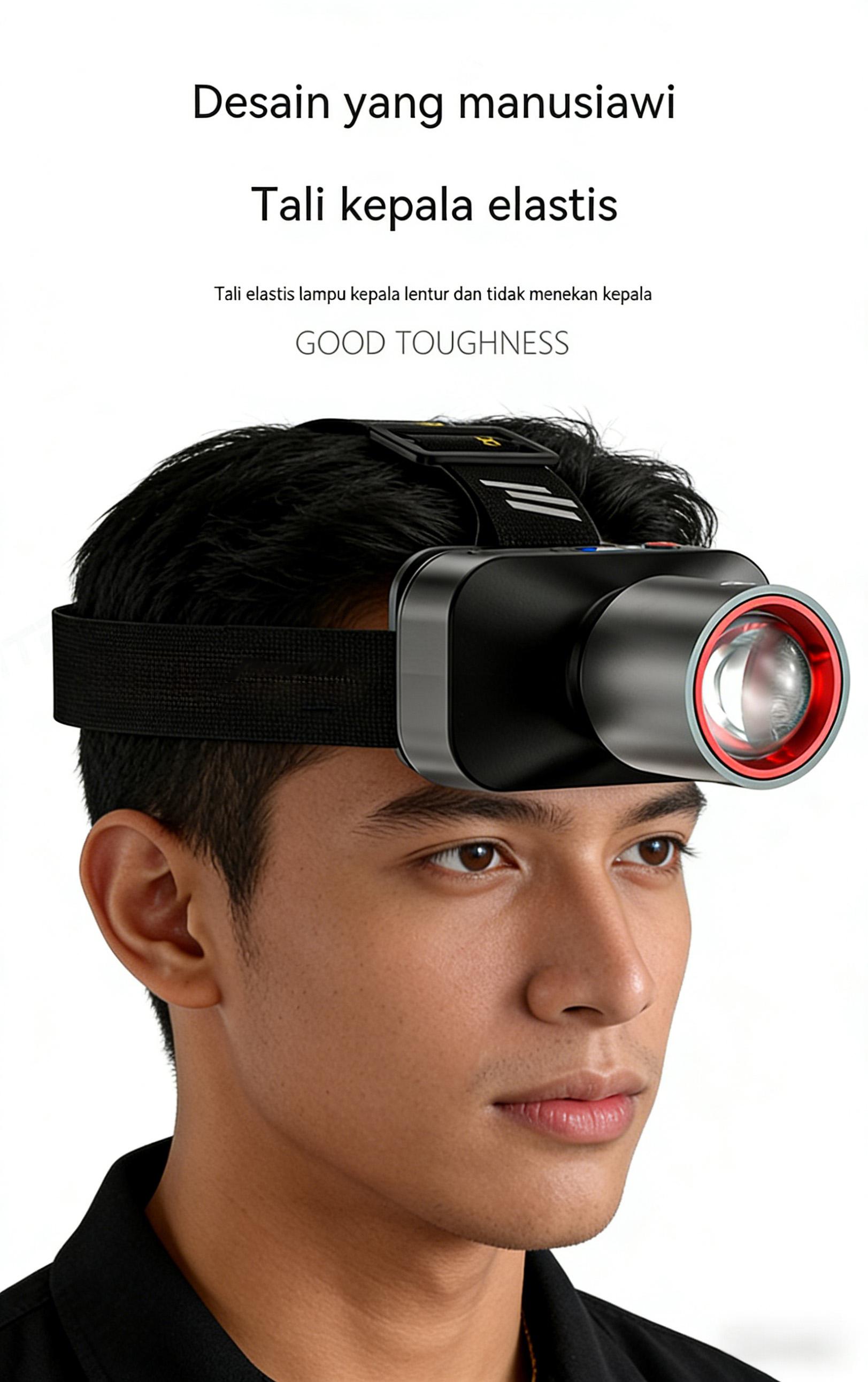 COD Senter Kepala Baru 1200 Lumen USB-C Isi Ulang, Zoom Fokus, Tahan Lama, Portabel Untuk Camping, Memancing, Hiking, Cocok Pria & Wanita 2026