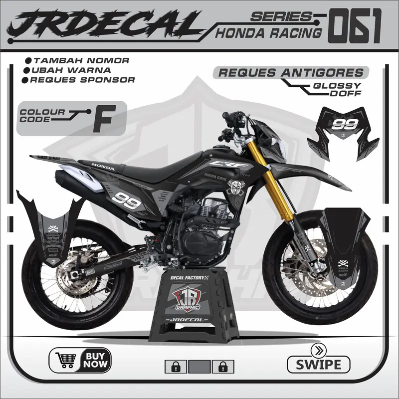 DECAL STIKER CRF 150L HITAM SUPERMOTO FULLBODY - DECAL STICKER CRF 150L CRFGANK HITAM  SIMPLE MINIMALIS KEREN TERBARU 061 Motor 6