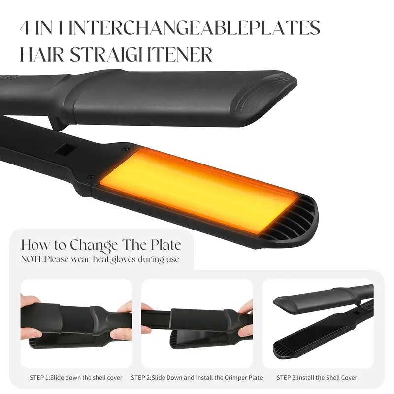 4-Speed Temperature Hair Straightener, 1 Box Multifunctional Hair Straightening Machine with Replacement Plates, Professional Hair Styling Tool for All Hair Types 5