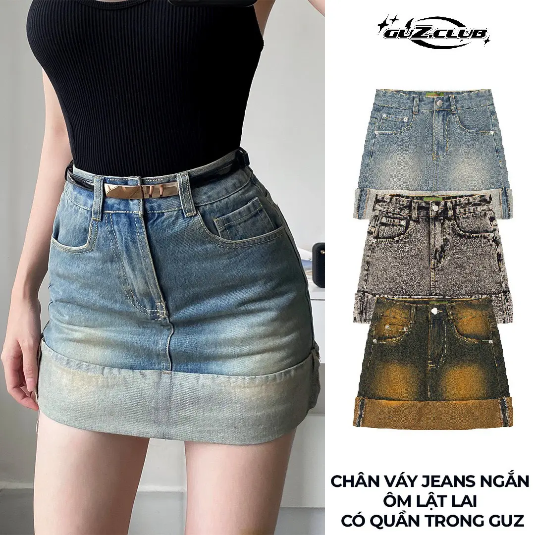 M11 - Chân Váy Jeans Ngắn Ôm Lật Lai Có Quần Trong GuZ-Vr3 Women Voi