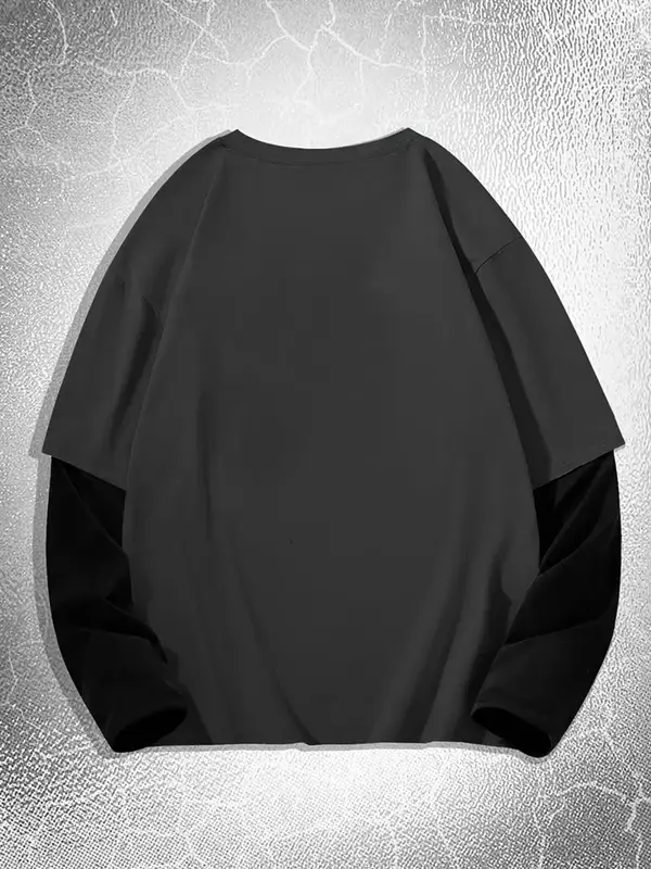 Men's Gothic Style Pentagram Print Long Sleeve Tee, Casual Comfy Loose Fit Crew Neck T-shirt for Daily Wear, Fashion Men's Top for All Seasons 1