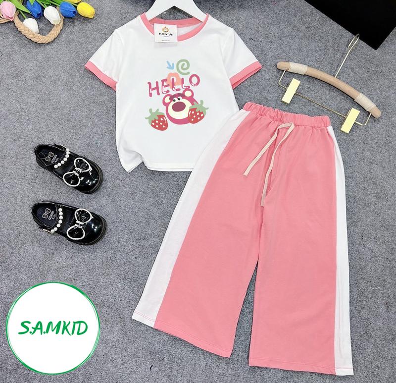 8-40kg Đồ bộ bé gái Sam kids bộ dài lửng phối xọc cho bé cotton mẻ mùa hè , quần áo bé gái dễ thương, quần áo trẻ em cao cấp 0