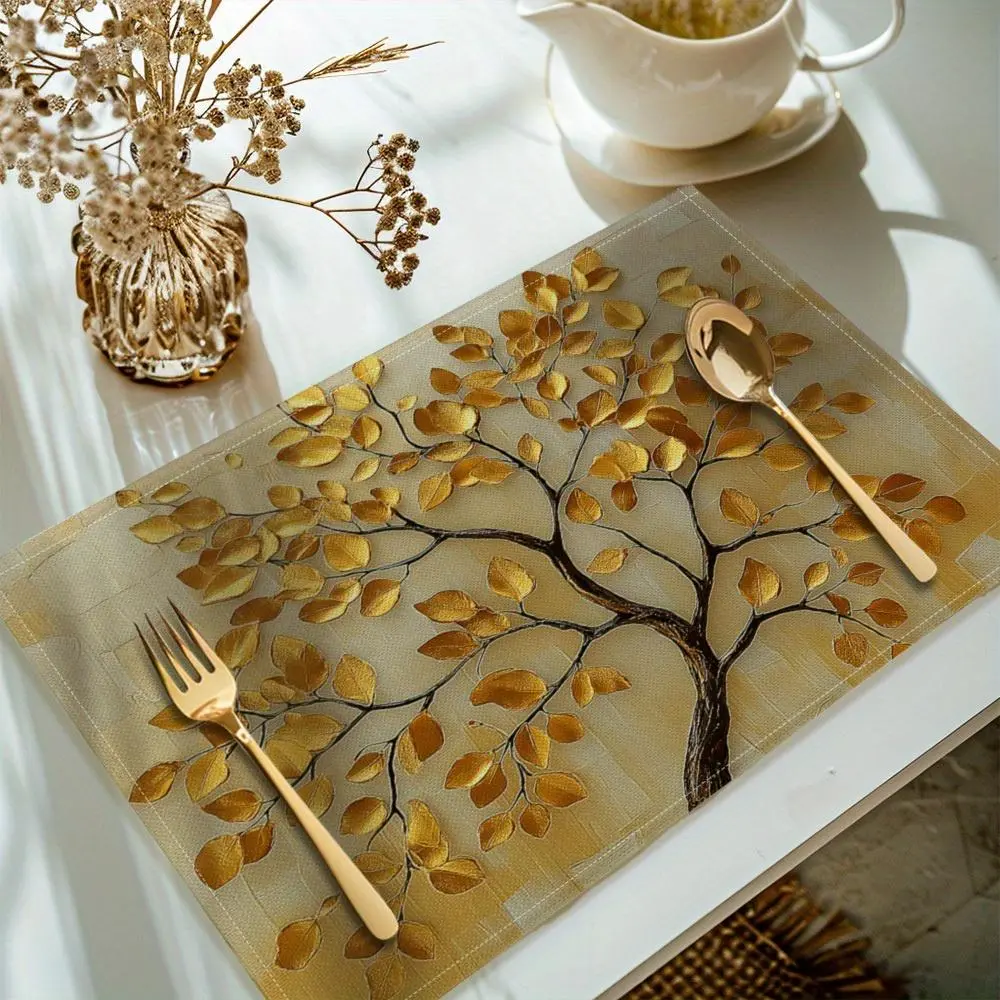 Ginkgo Leaf Pattern Placemat, 4 Counts/set Washable Table Mat, Decorative Placemat for Home Kitchen Dining Room, Coasters