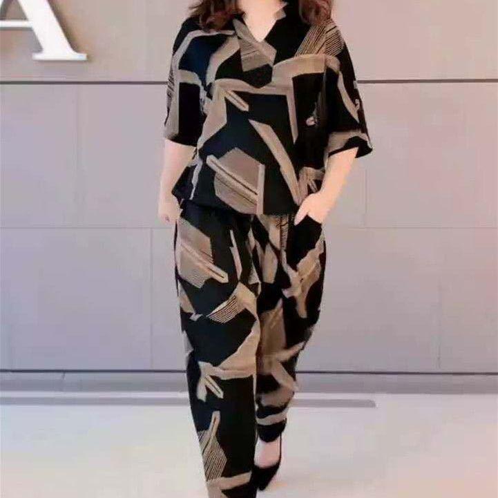 Bộ Đồ Hai Mảnh Cho Nữ, Áo Sơ Mi Cổ Tròn ngắn Tay Và Quần Harem Thường Ngày Thời Trang Mùa Hè Phong Cách Hàn Quốc, Ngoại Cỡ, Dáng Rộng Vừa Vặn, Thích Hợp Cho Phụ Nữ, Bộ Đồ Một Mảnh / Bộ Đồ, Váy Áo Nữ Thường Ngày 1