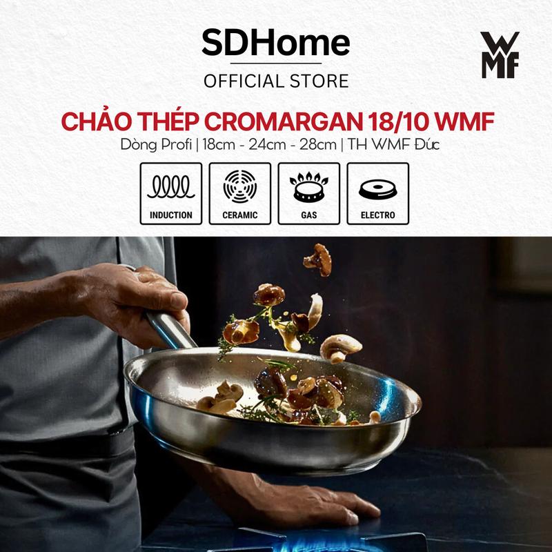 Chảo Thép Cromargan 18/10 WMF Profi size 18cm 24cm 28Cm Chất Liệu Thép Không Gỉ Đáy Từ Dùng Mọi Loại Bếp inox chống dính tự thân mini stainless steel