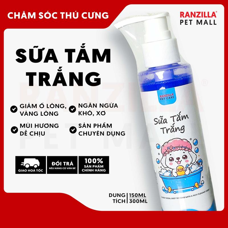 Sữa Tắm Trắng Dành Cho Chó Mèo Ranzilla Pet Care - Giảm Ố Vàng, Xỉn Màu Lông, Giúp Bật Tông Màu Trắng 150ml/300ml