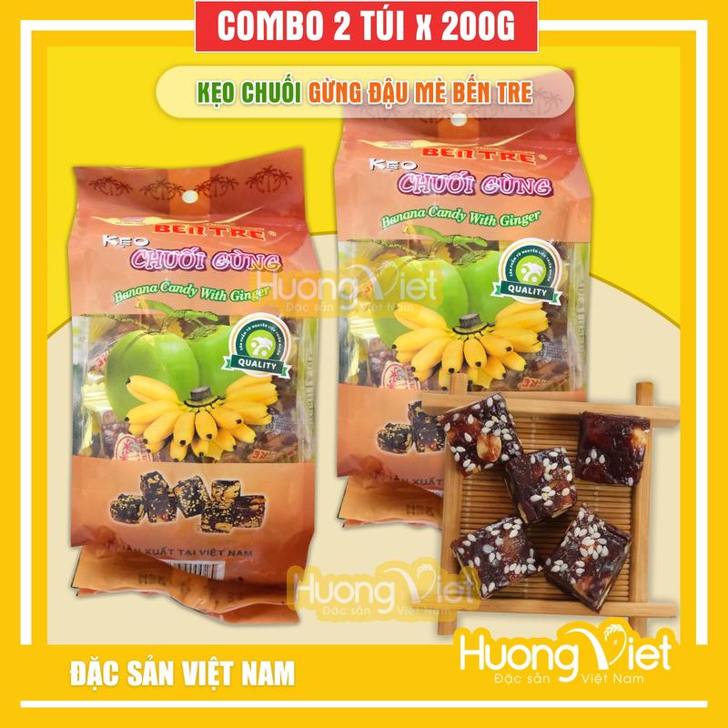  Combo 2 bịch kẹo chuối gừng 200gr đặc sản Bến Tre bánh kẹo tết 