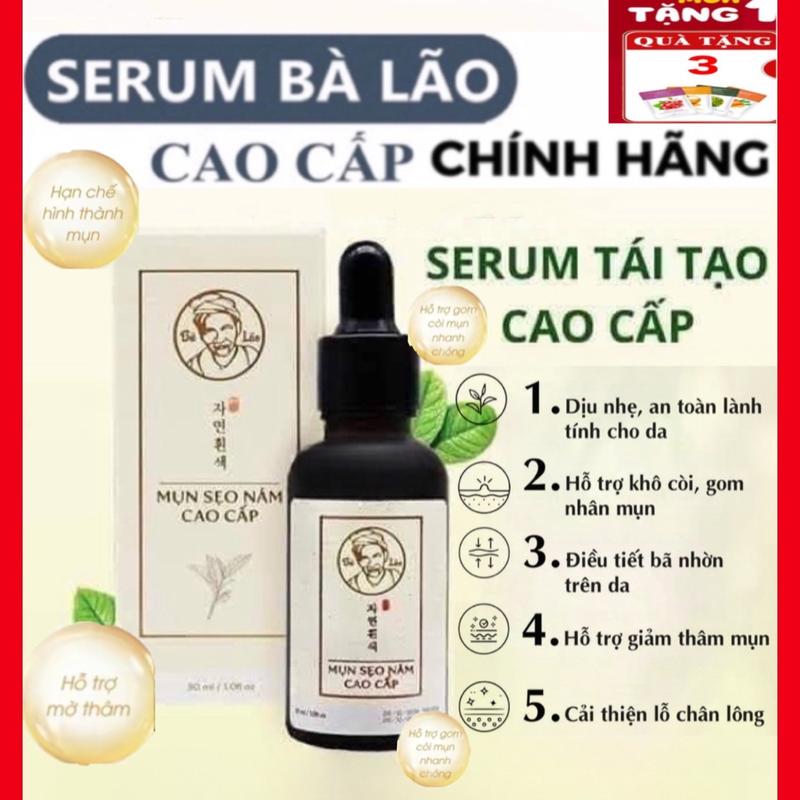 Bà Lão Serum Mụn Thâm Sẹo Cao Cấp 30ml Dành Cho Mọi Loại Da Cả Nam Và Nữ Kèm Mặt Nạ Đắp Mặt Dưỡng Da Sau Tái Tạo