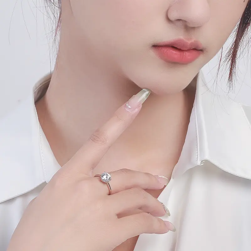 ELENKA - Nhẫn mạ vàng 18K đính đá Zircon 6 chấu thân trơn đơn giản sang trọng thanh lịch trang  sức   nhẫn 3