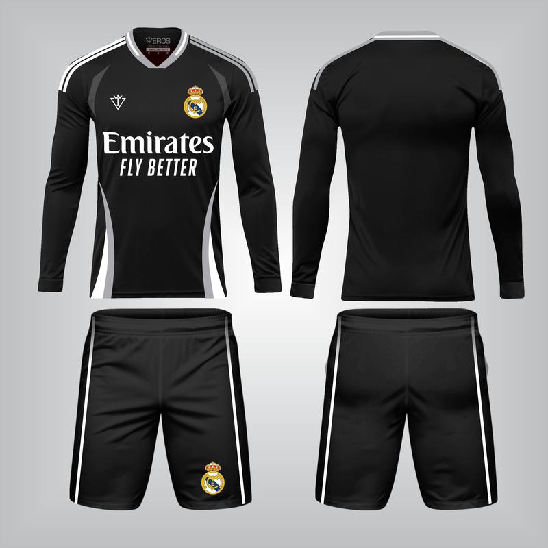 Quần, Áo Bóng đá TAY DÀI - REAL MADRID ĐEN D5 Thun Sport