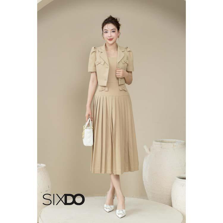 Áo vest ngắn phối nơ tay bồng SIXDO (Yellowish-brown Cropped Raw Vest)