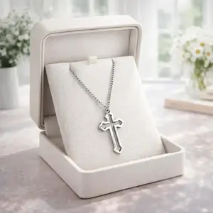 Kalung Titanium Steel Model Rantai Liontin Salib Klasik Kalung Rohani Pria Wanita Gaya Retro KL-2115