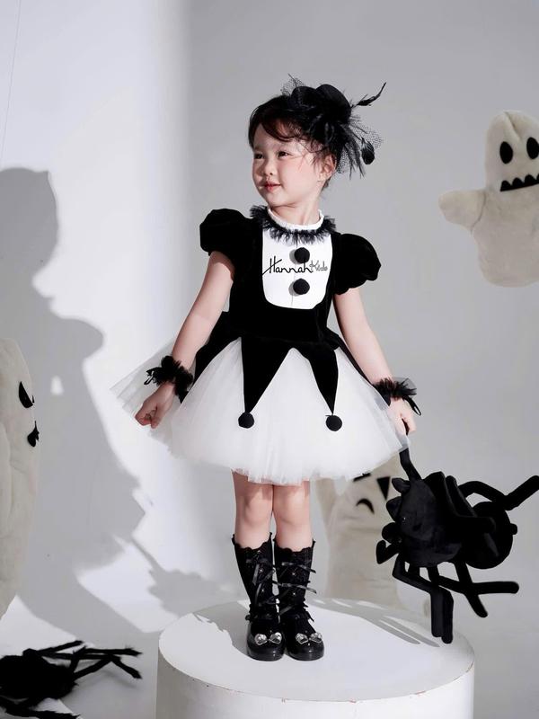 Đầm Công Chúa Kuromi Cá Tính Cho Bé Gái 8-23Kg, Váy Đen Halloween Kèm Vòng Tay Cho Bé Gái HANNAH KIDS