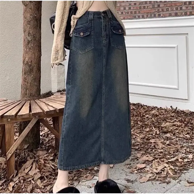 Chân Váy Jeans Cạp Cao 2 Túi Hộp Màu Xanh Đậm, Khói (ảnh thật shop chụp)#7288 - NgocDiepVuSTORE