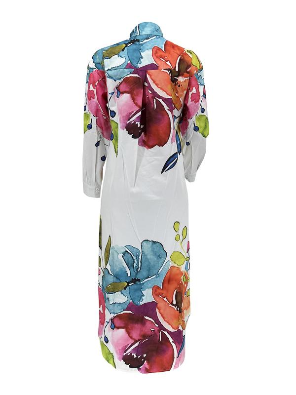 Women's All Over Print Button Front Asymmetrical Hem Long Shirt, Casual Long Sleeve Curved Hem Collared Top for Daily Outdoor Wear, Ladies Clothes for All Seasons 4