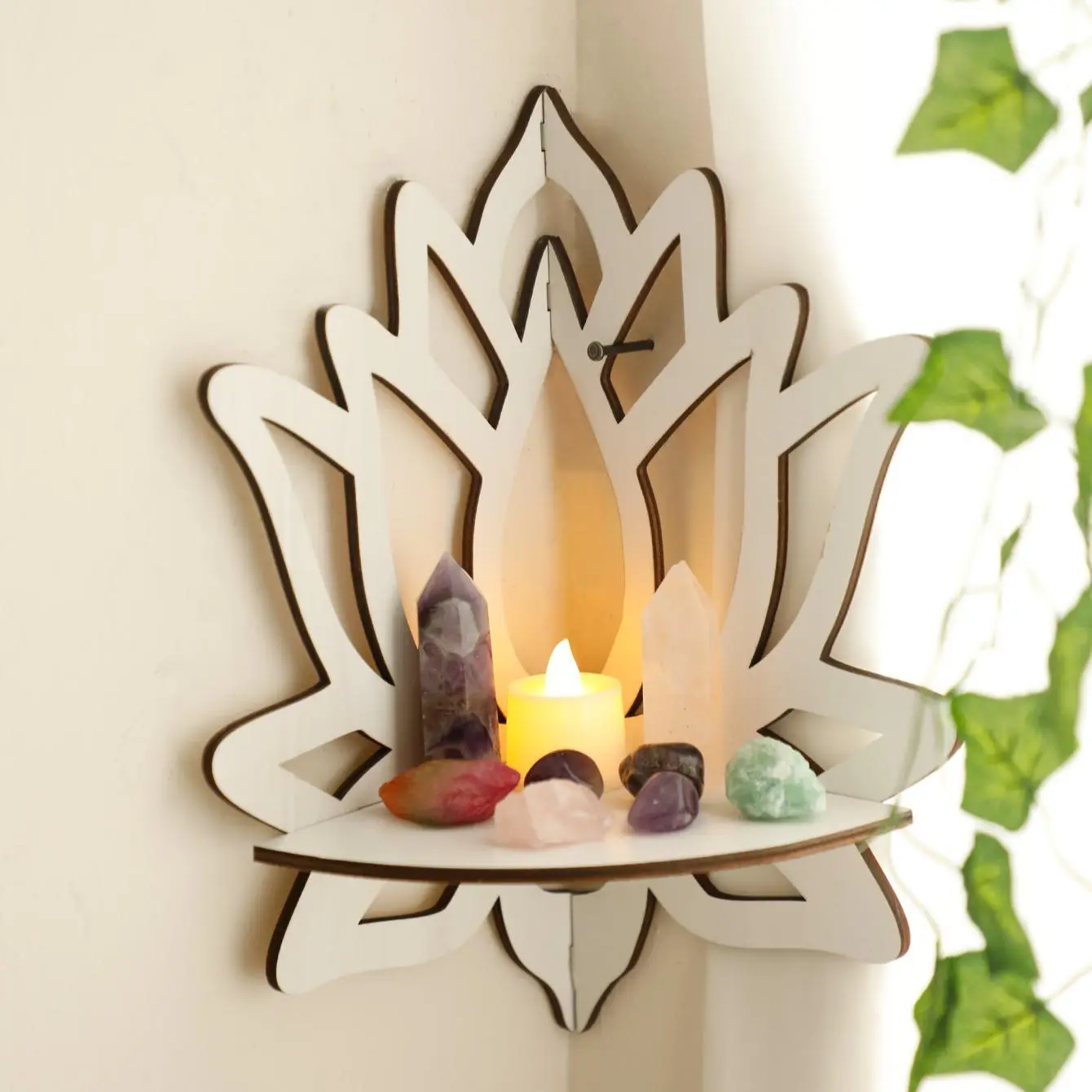 Lotus Shaped Wall Mounted Storage Rack, Wooden Wall Hanging Display Rack, Home Decor for Living Room Bedroom, Room Decor, Home Supplies, Shelves
